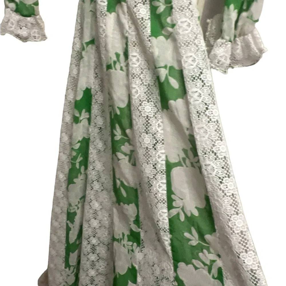 Vintage Green floral lacy  maxi beach dress, Sz sm-m - Picture 3 of 4